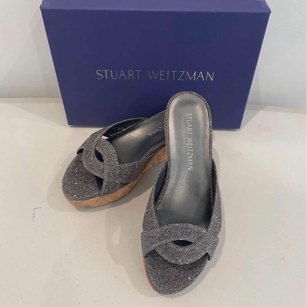 Stuart Weitzman Pyrite Nocturn Glitter Wedge Sandals Size 7 (37.5) - New